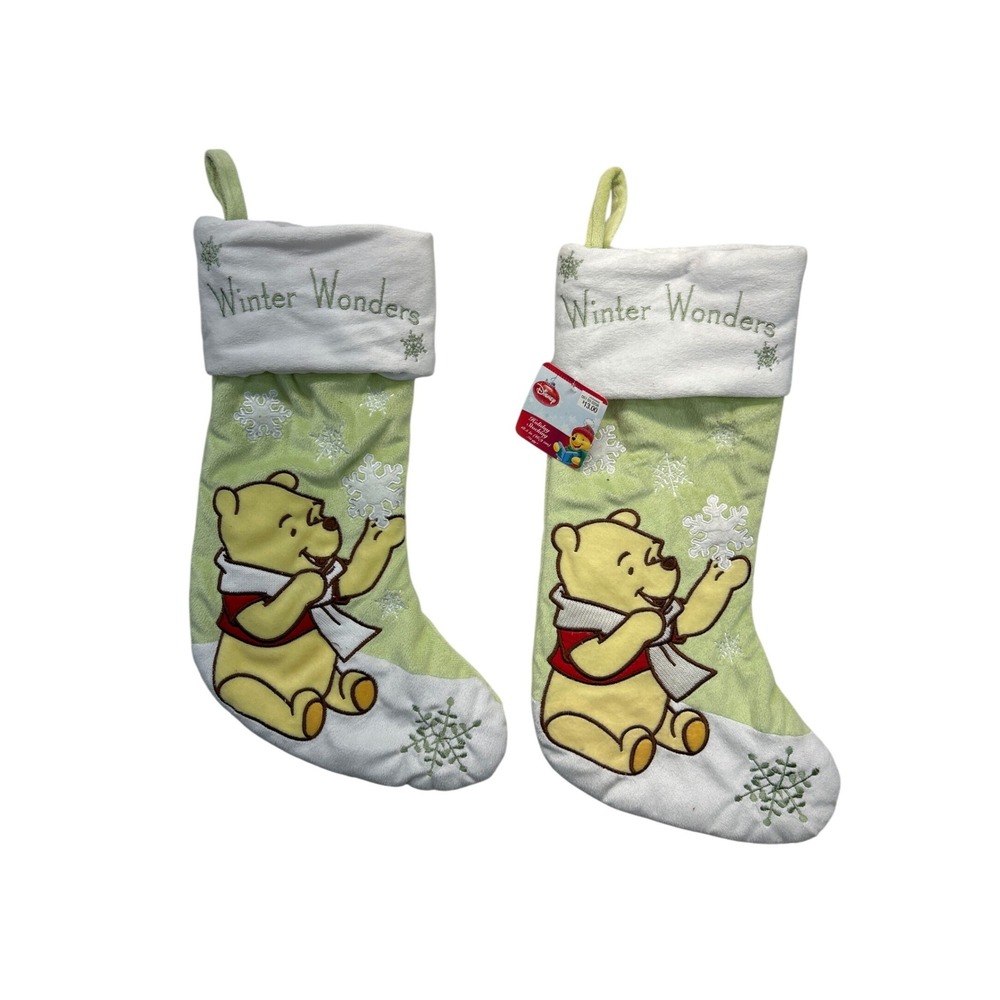 Disney Winnie the Pooh Christmas Stocking Set of 2 Green Winter Wonders NWT